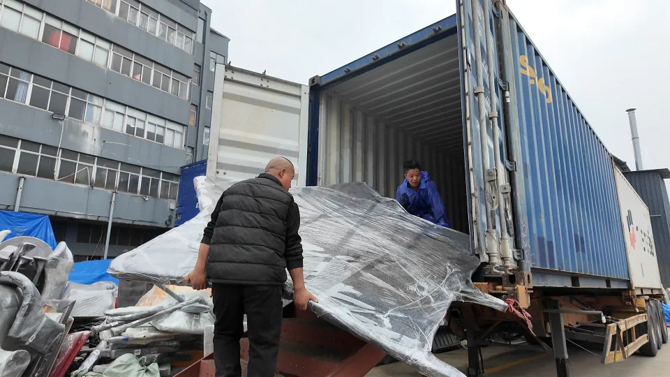 ZZRS commercial playground equipment components positioned for container loading