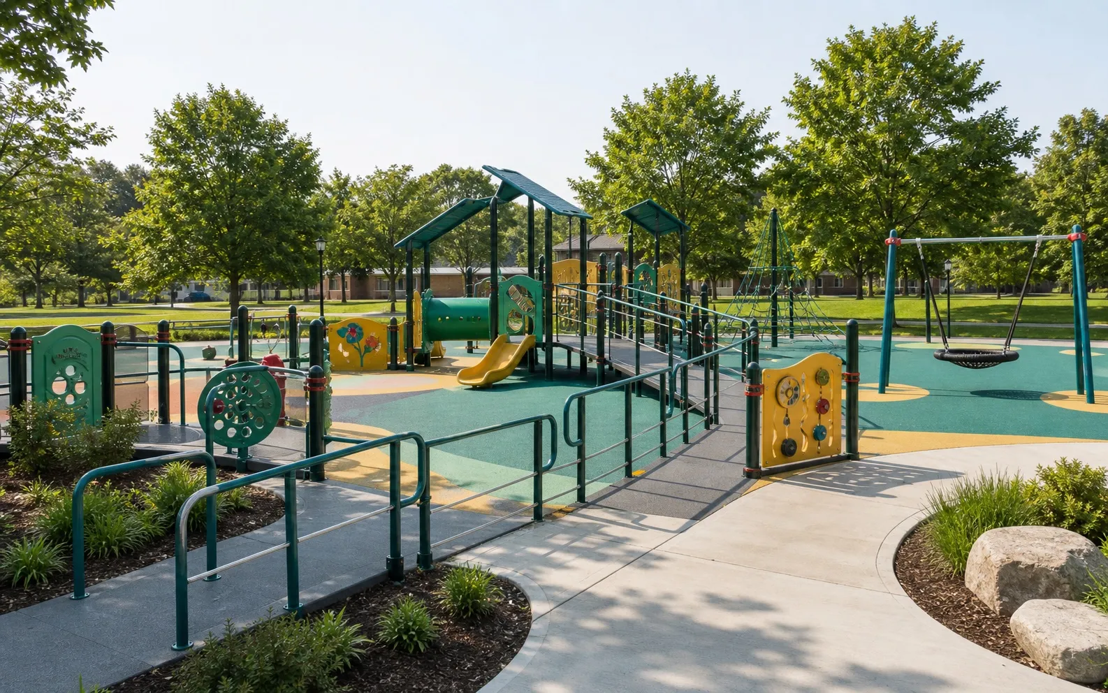 Inclusive Canadian playground planning concept Concept visualization of an inclusive commercial playground for a Canadian public park