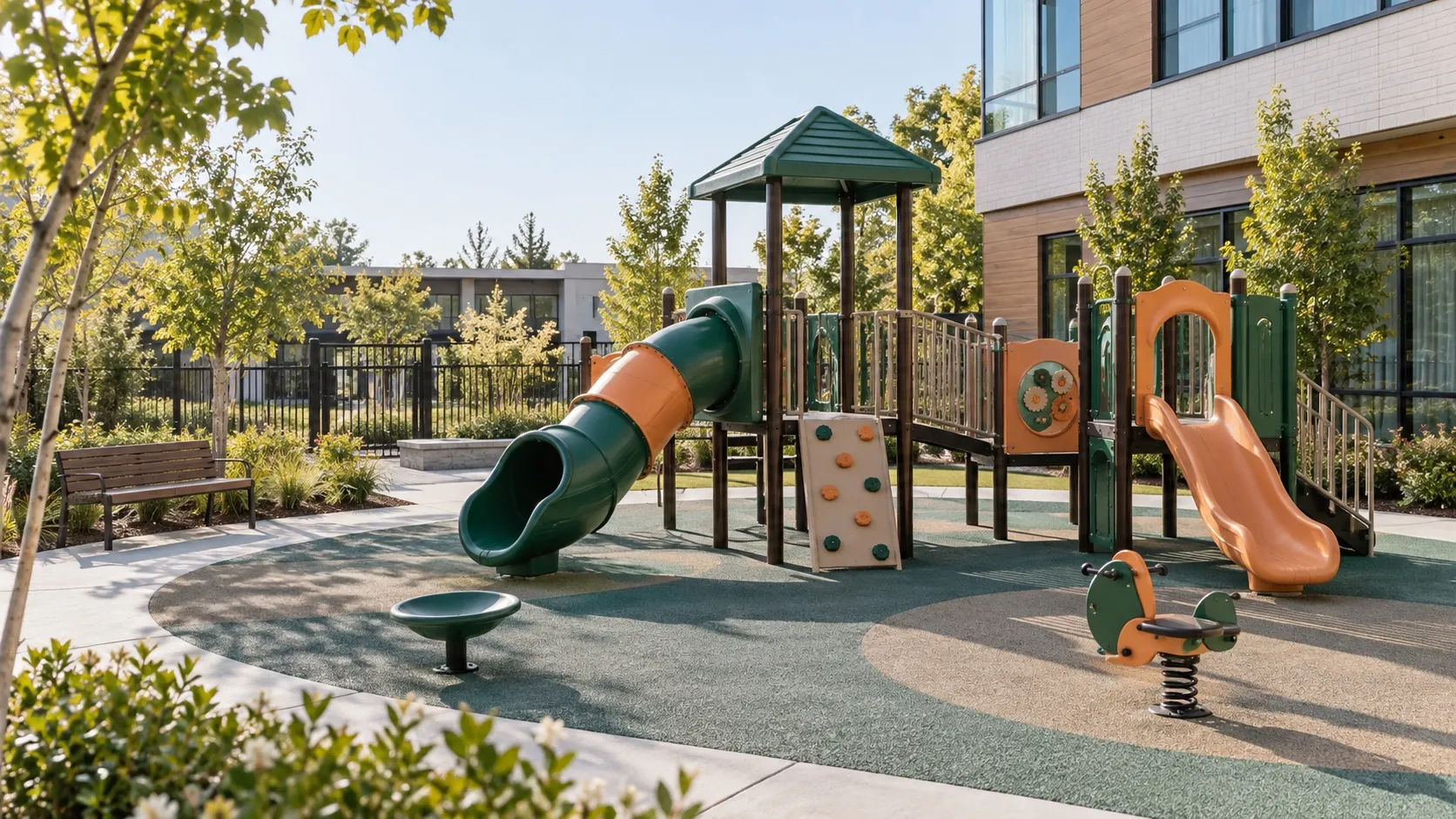 Compact commercial playground planning concept Compact commercial playground planned for a small school or residential courtyard